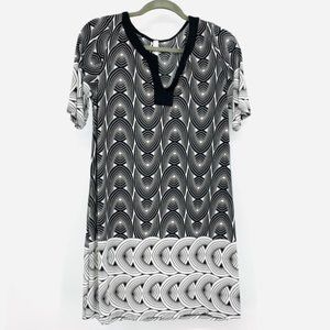 Emerald USA Shift Dress Retro Geometric Black Whit